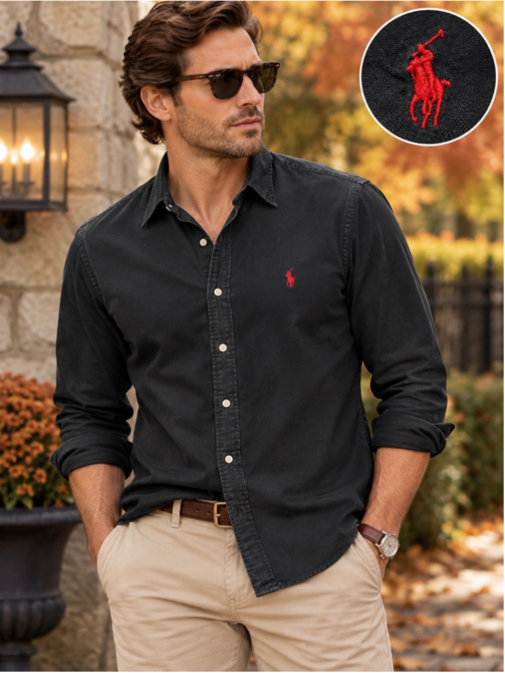 Ralph Lauren Men’s S Classic Fit Black Cotton Button-Down Shirt Red Pony